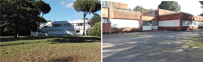A school with green space (grass and trees) versus a school with concrete playground -- from study by Amicone and colleagues, 2018