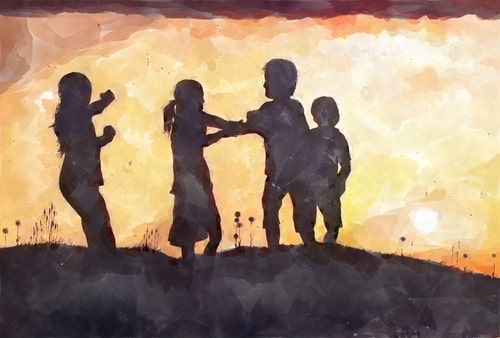 silhouette of children fighting
