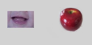 baby mouth on the left and red apple on the right
