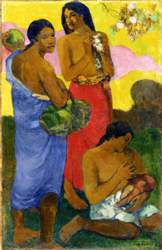 Detail of Gauguin painting - woman and a mother nursing infant